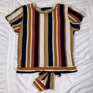 cropped striped shirt with tie in back